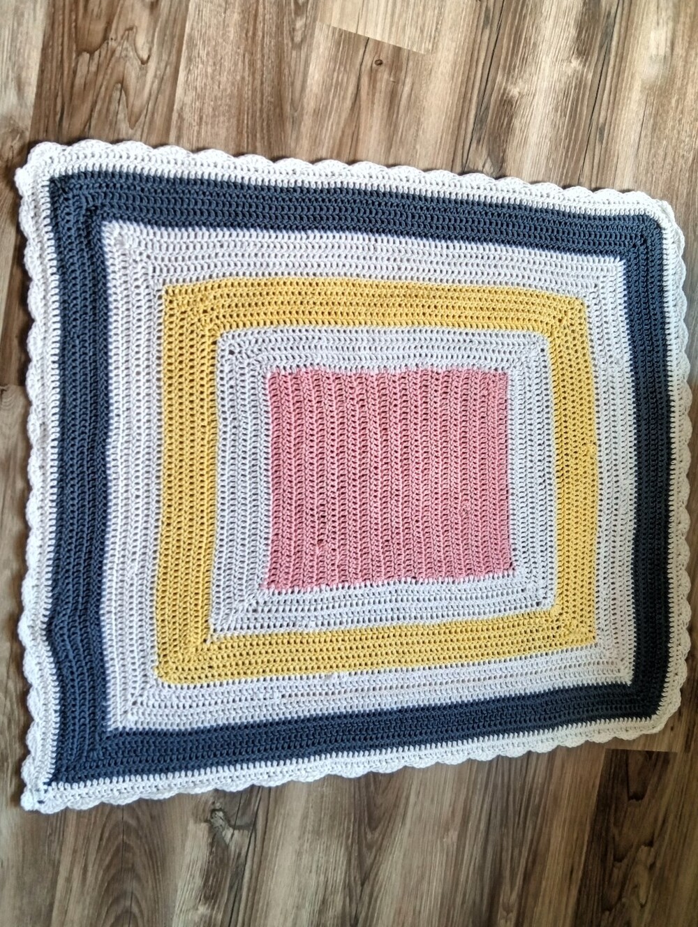 Handmade Crocheted Baby Blanket - Pink, Yellow, Gray, White